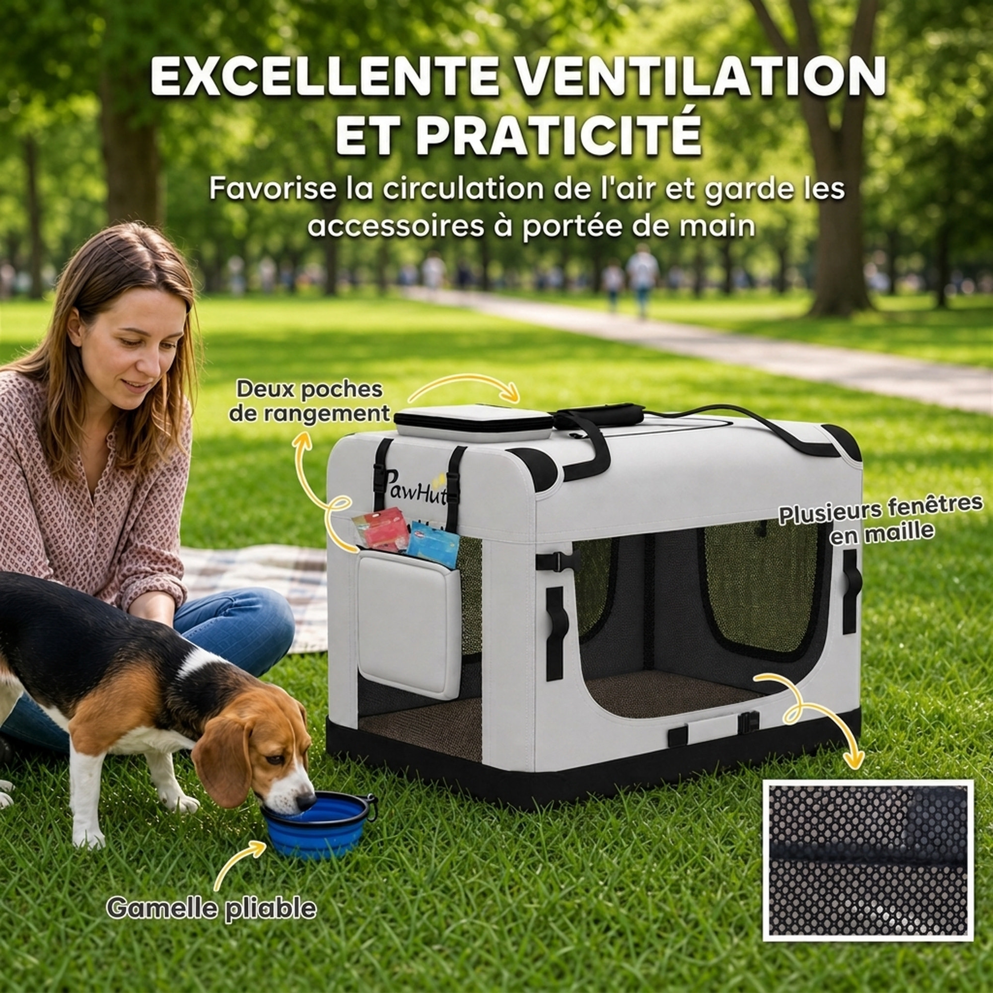 Sac de transport chien chat pliable poignée entrée zippée fenêtres maillées accessoires