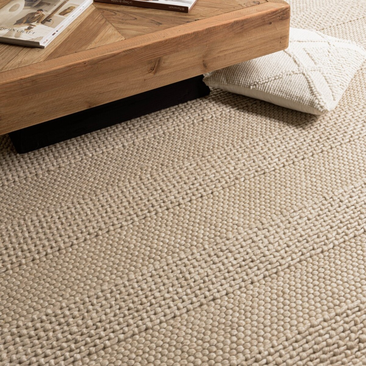 QUENTIN - Tapis rectangulaire 200x290cm en laine tissée couleur lin