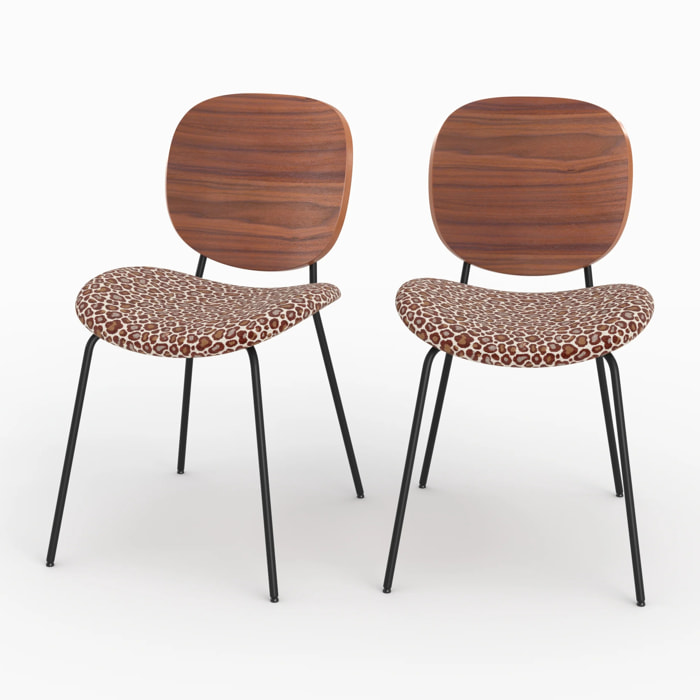 Lot de 2 chaises en tissu léopard bordeaux - Simone