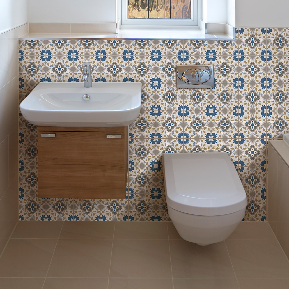 Stickers muraux - Sticker Mural Carrelage adhésif Cuisine Salle de Bain - 24 STICKERS CARREAUX DE CIMENT AZULEJOS LUIZIA