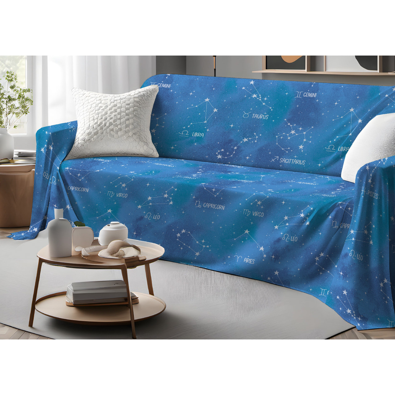 Telo Arredo Multiuso In 100% Cotone Disegno Zodiaco GI