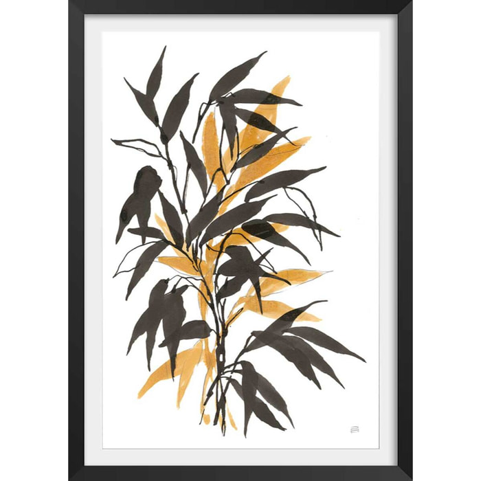 Poster watercolor bambou Affiche + cadre en bois - Noir