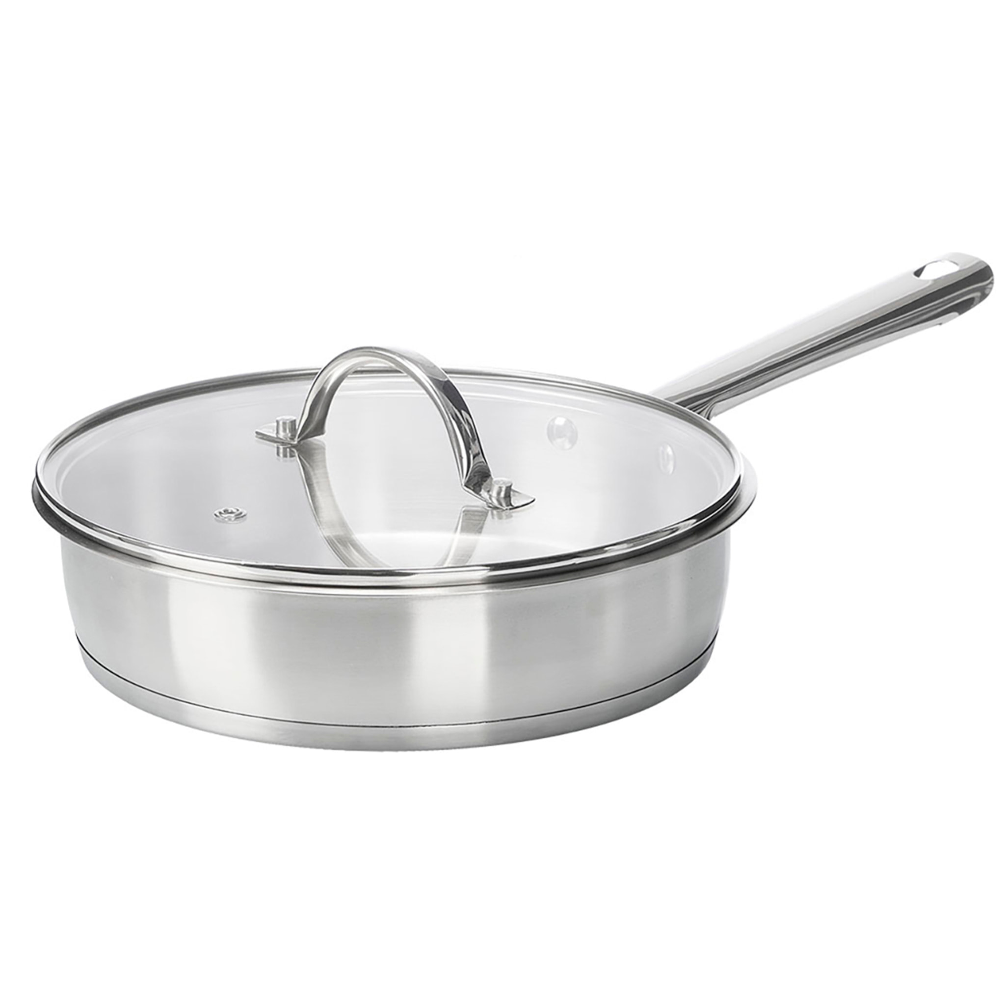 Sarten honda de acero inoxidable con tapa de cristal. Diámetro de 24cm y 2,2L.