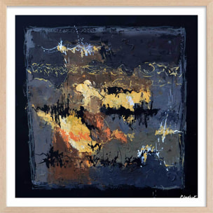 Affiche abstraite monochromatique de bleus Affiche + cadre en bois - Chêne