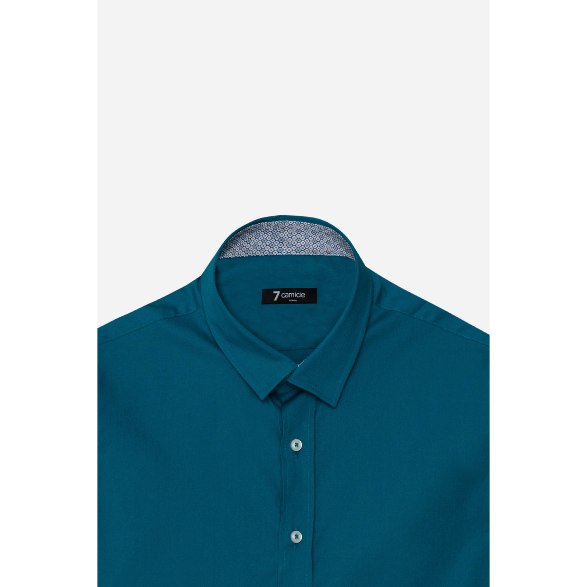 Camicia Uomo 1 Bottone Italiano Slim Popeline Stretch Unito Verde Ottanio