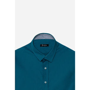 Camicia Uomo 1 Bottone Italiano Slim Popeline Stretch Unito Verde Ottanio
