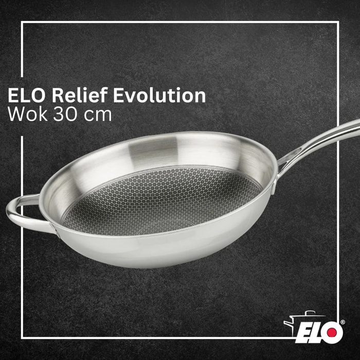 Poêle wok 30 cm en inox 18/10 Elo Relief Evolution