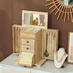 Armoire à bijoux bois style naturel poignées bouton effet bronze antique miroir