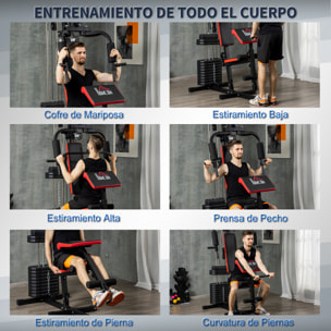 Multiestación de Musculación Máquina de Musculación con Placas de Peso de 65 kg Carga Max. 100 kg para Entrenamiento Fitness en Hogar Gimnasio Negro y Rojo