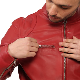 Giubbino in pelle di vitello nappa Marrone-Slim Fit