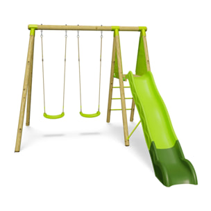 Balançoire en bois 2,30 m Topwood LUMI VERT - 4 enfants