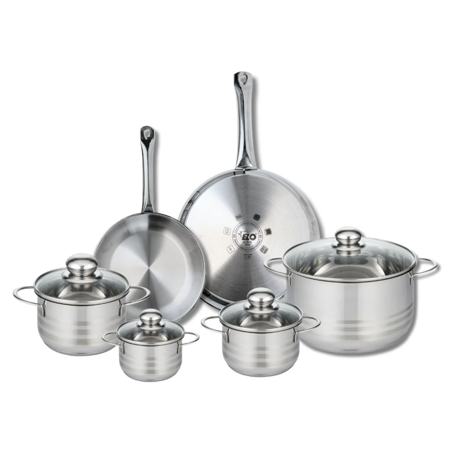 Ensemble de 2 Poêles de cuisson 24 et 28 cm et 4 faitouts 12, 14, 16 et 24 cm Elo Profi Brillant