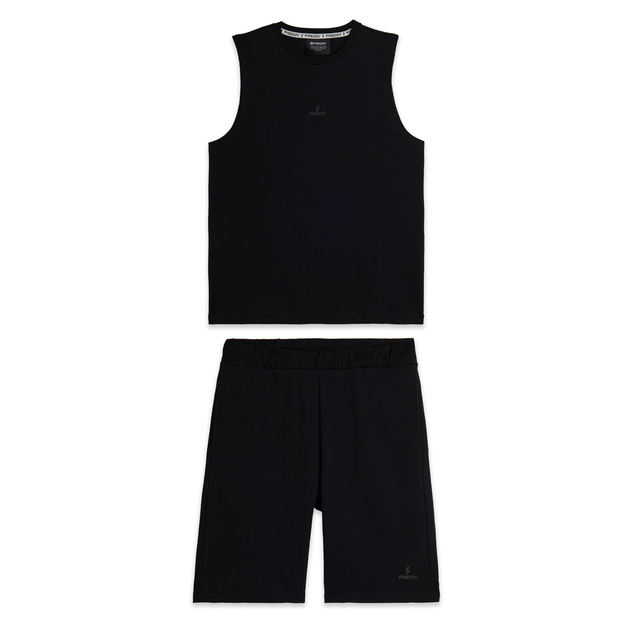 Completo sportivo in cotone con top smanicato e bermuda