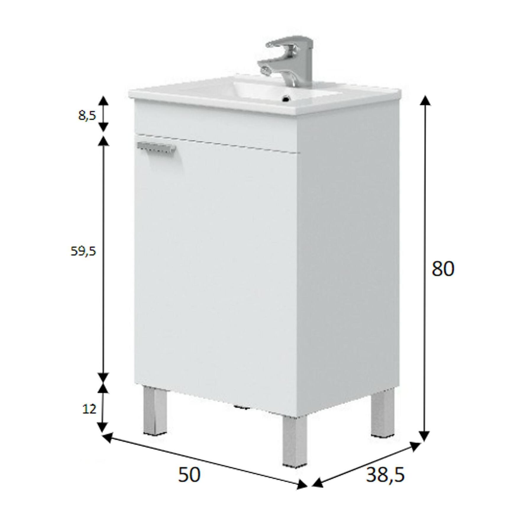Mobile sottolavabo Iselle, Mobiletto da bagno, Contenitore porta lavabo, Armadio per lavandino, 50x39 h80 cm, Bianco lucido