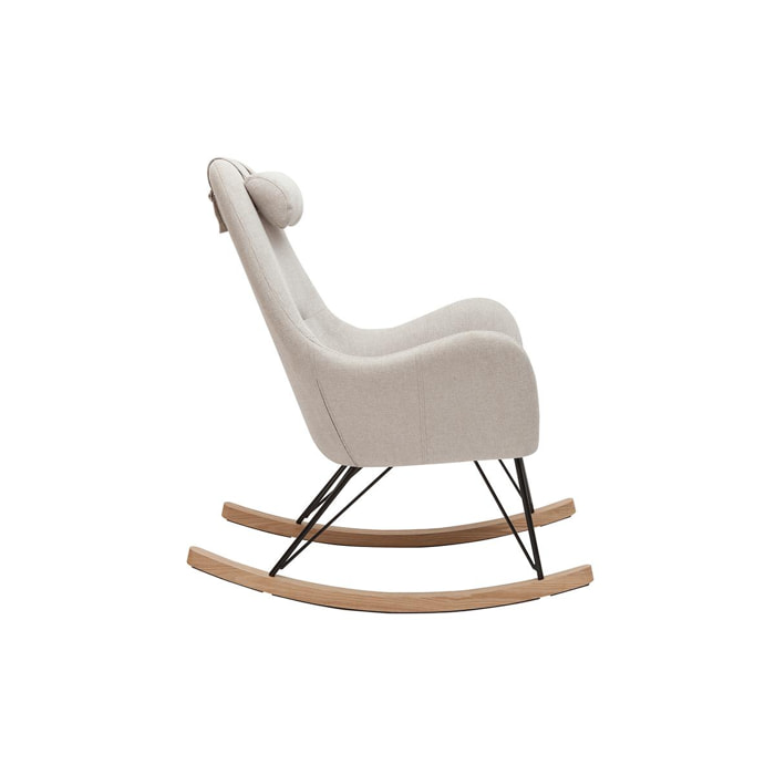 Rocking chair scandinave en tissu beige, métal noir et bois clair MANIA