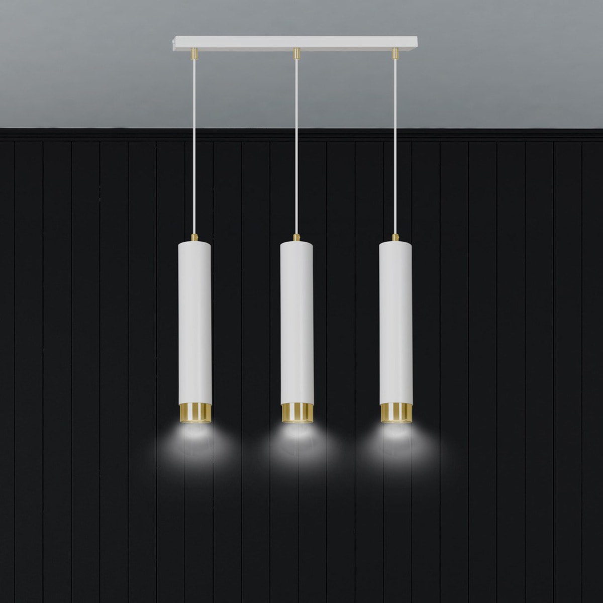 Lampada a sospensione KIBO in acciaio bianco e oro