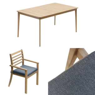 Salon de jardin SIMILAN en acacia 6 places - coussins gris