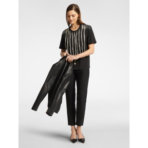 Elena Mirò - Camiseta con flecos - Negro