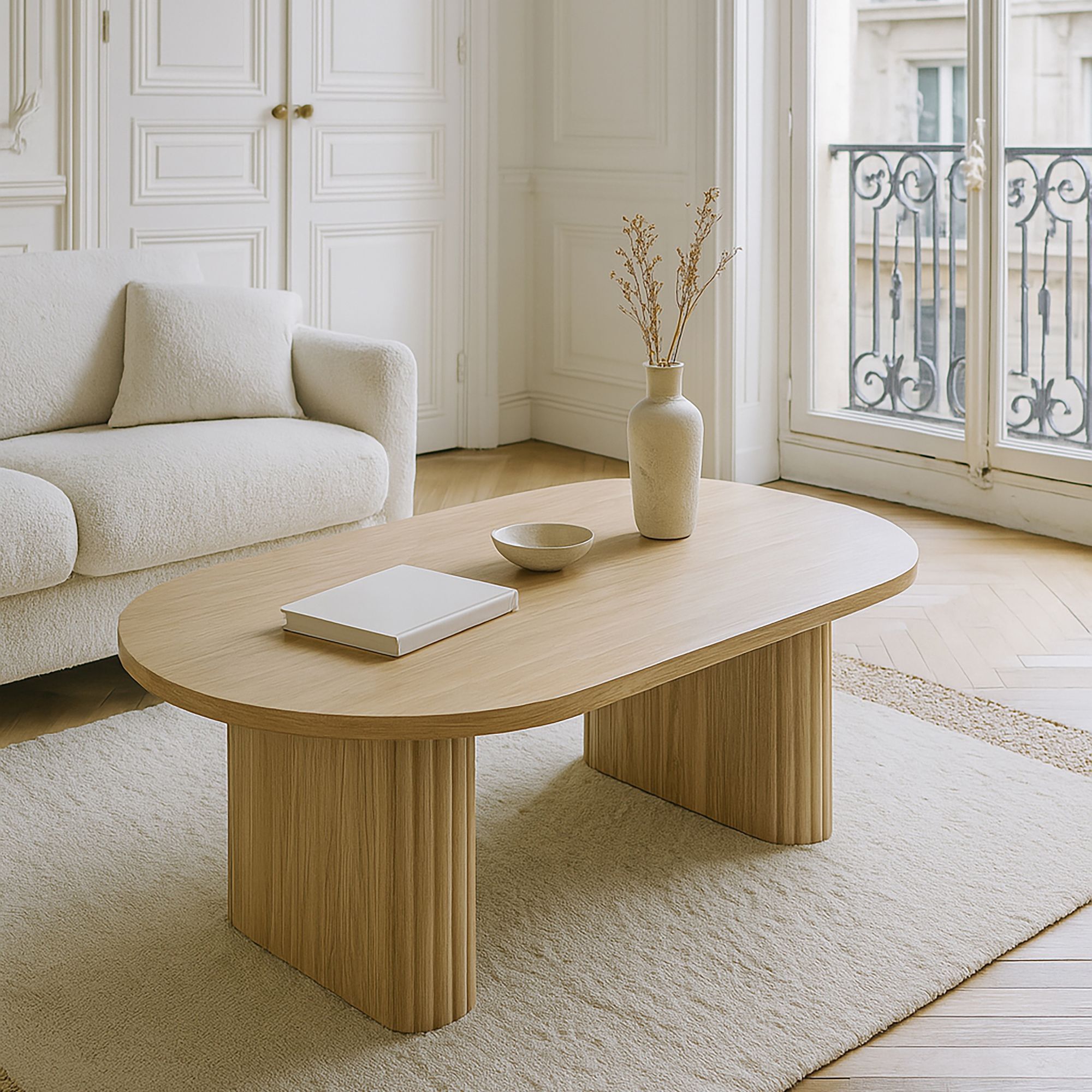 Table basse ovale en bois clair 110cm QUITO