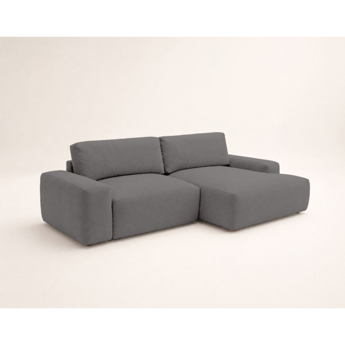 Tama - Canapé d'angle droit 4 places convertible avec coffre en tissu - Gris