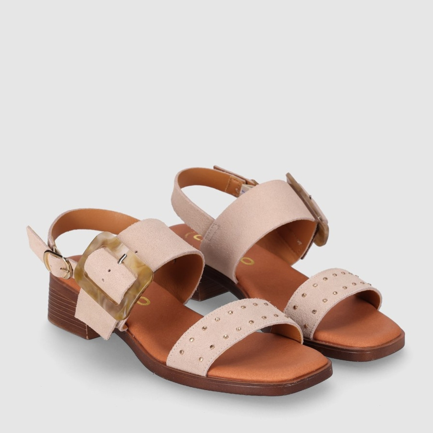 Sandalias de Serraje - Beig - Tacón: 4 cm