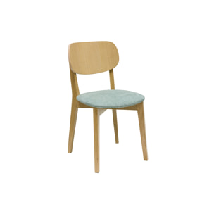 Chaises vintage en bois clair chêne et tissu effet velours vert céladon (lot de 2) LUCIA