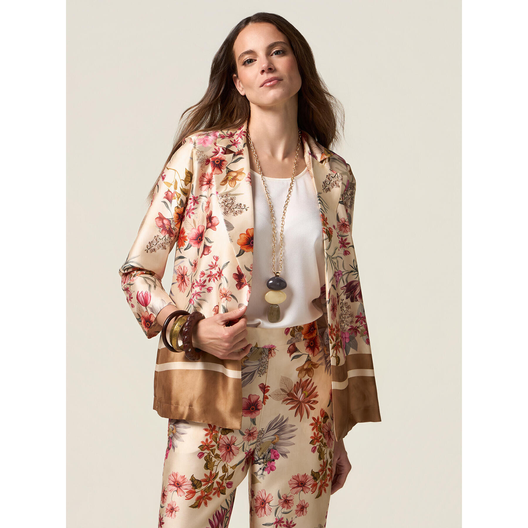 Oltre - Giacca in raso fantasia - Beige