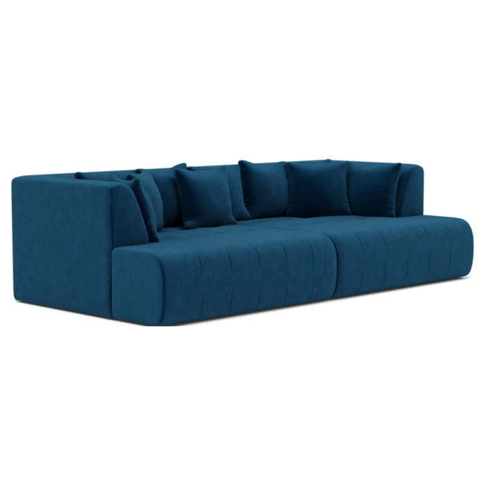 Onyx - canapé droit 4 places avec double méridienne - assise profonde - en velours côtelé - Bleu