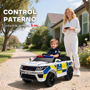 Coche Eléctrico para Niños de +3 Años Carro Eléctrico Infantil de Policía Coche de Batería 12V con Suspensión de Muelle Mando a Distancia Bluetooth Luz USB Sirena Blanco