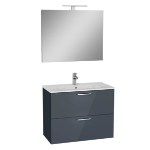 Mia ensemble avec meuble préassemblé 79x61x39,5 cm + miroir + lavabo + éclairage LED, anthracite brillant (MIASET80A)