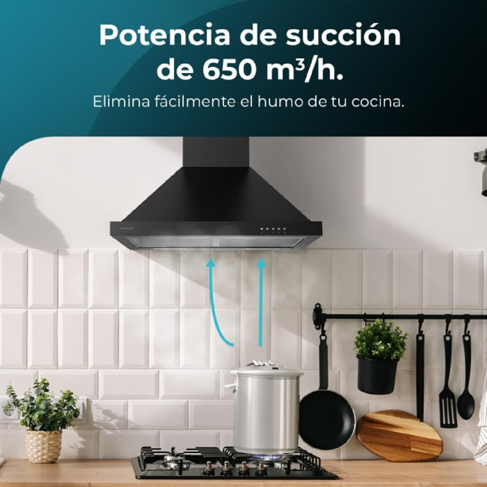 Campana Extractora 60 cm Piramidal Bolero Flux PM 606500 Black A. Motor 165W, Ac