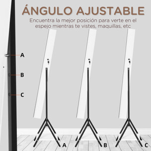 HOMCOM Espejo Joyero de Pie Cuerpo Entero Ajustable en ángulo Armario de Joyería con Estante Inferior Cerradura Magnética Ranuras y Cajas para Joyas 47x36x157 cm Blanco y Negro