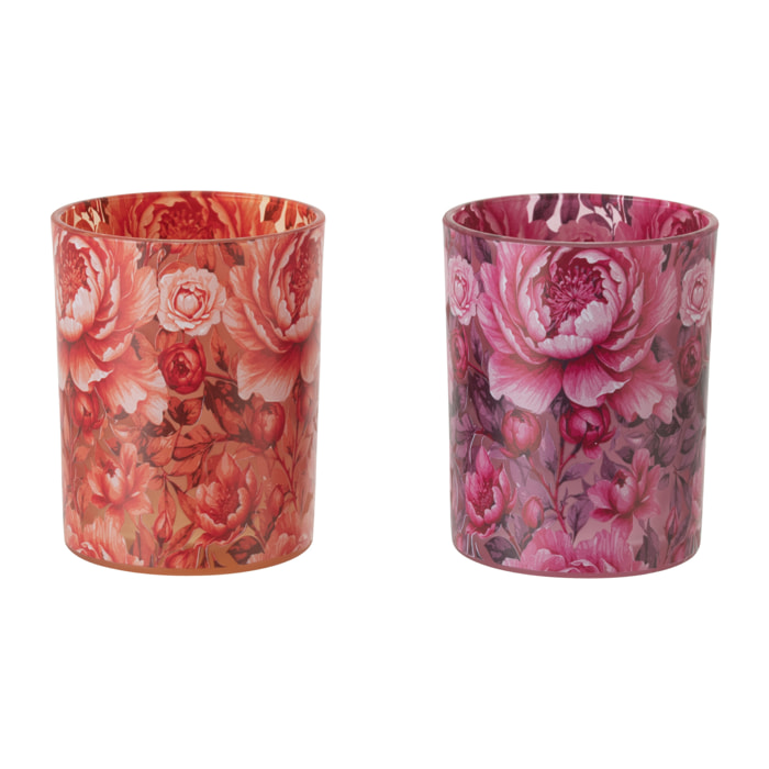 J-line Photophore Fleurs - verre - orange/rose - medium - 2 pièces