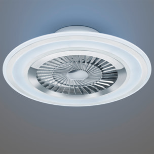 Flaga - Ventilatore e plafoniera LED Ø60 cm con bordo satinato bianco, telecomando, dimmer, timer, luce notturna ed effetto stelle