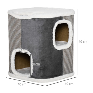 Barril Rascador para Gatos 2 Niveles con Cuevas de Sisal Felpa 40x40x49 cm Gris