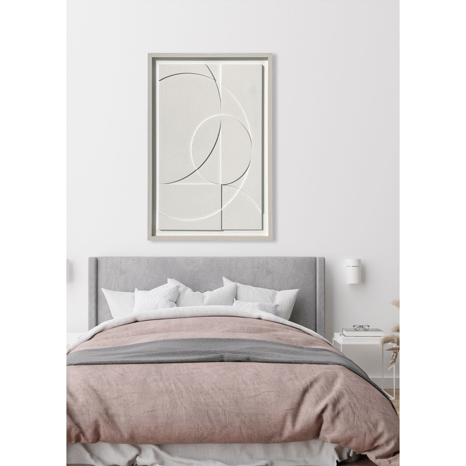 Cuadro Curves resina 3D texturizado geométrico blanco 93x63x4 cm