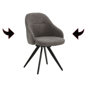 Set di 2 sedie girevoli COVENT in tessuto grigio e gambe in metallo nero, con braccioli