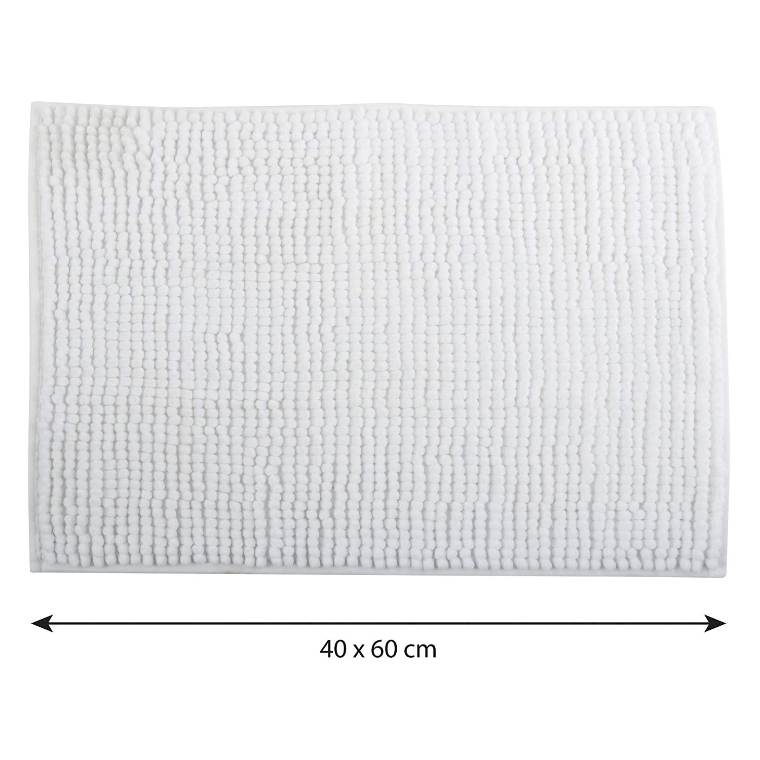 Alfombra de baño MSV "Chenille" de microfibra en color blanco 40 x 60 cm