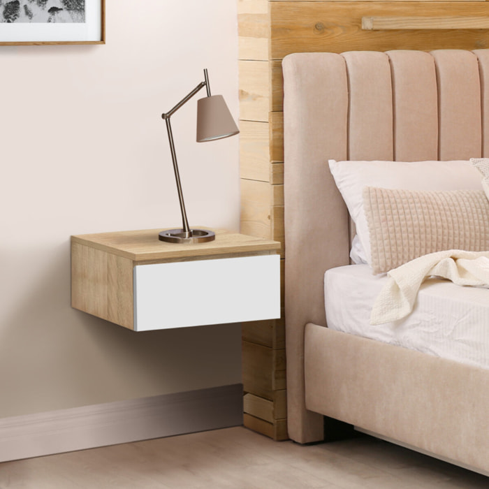 Tables de chevet suspendues Tom 1 tiroir bois et blanc - lot de 2