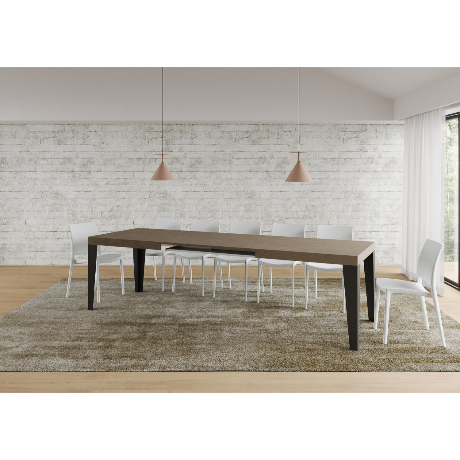 Table extensible 90x200/304cm Flame taupe pieds anthracite