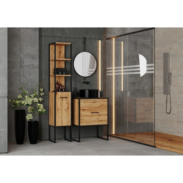 Colonna bagno Aura in stile industriale legno di quercia e metallo