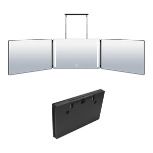 Specchio per il trucco trittico pieghevole, con luce a LED. Da utilizzare su un tavolo o da appendere a porte, armadi, ecc. Batteria ricaricabile.