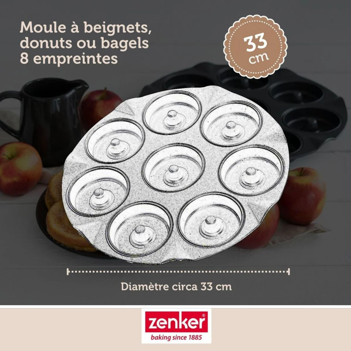 Ensemble avec 1 Moule pour 8 beignets au four, 1 spatule Zenker et 2 bols à mixer en inox Fackelmann