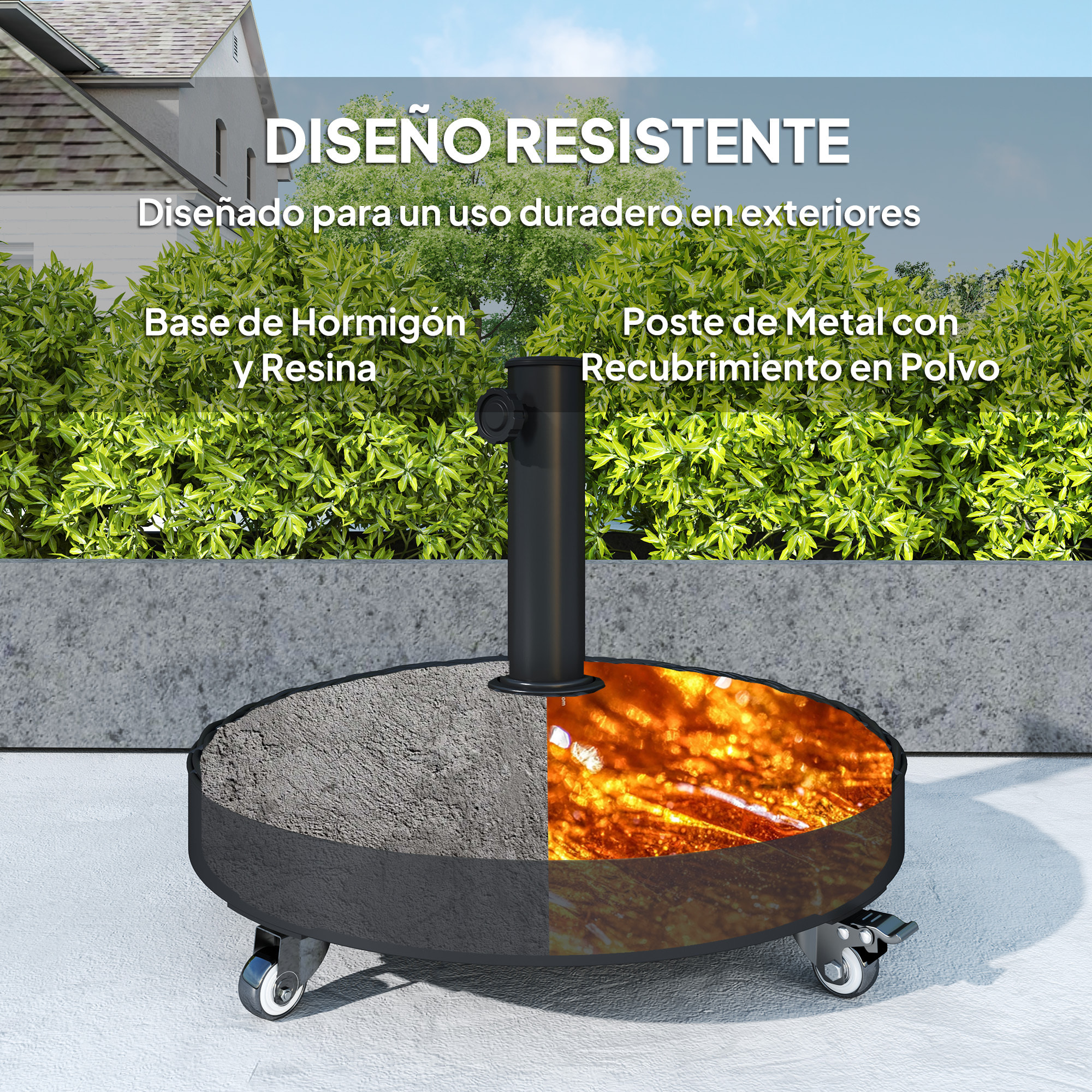 Base para Sombrilla Redonda Soporte para Parasol con Ruedas Pie para Sombrilla con Relleno de Cemento Peso 25 kg para Jardín Terraza Negro