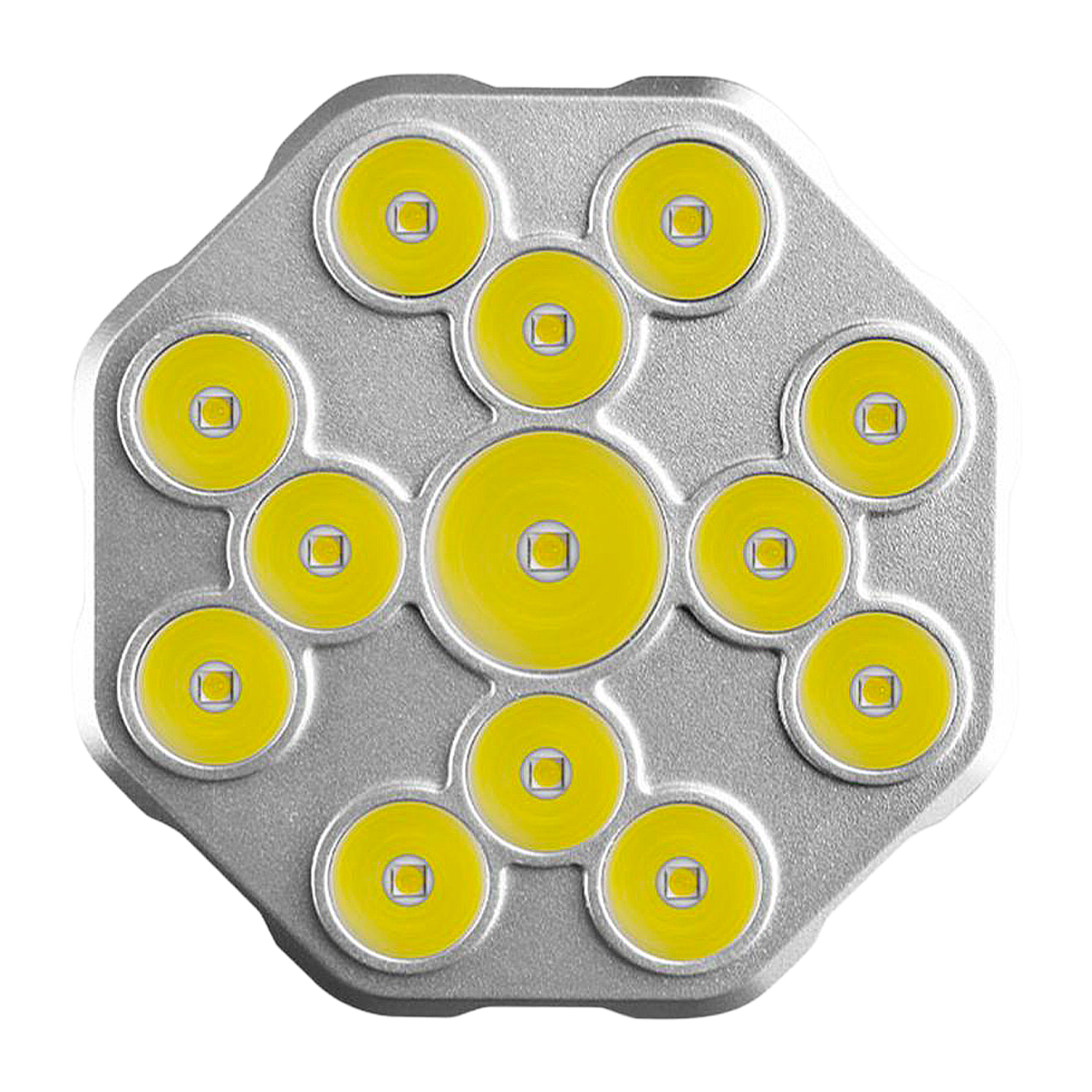 Torcia LED ad alta performance con 13 LED, 4 livelli di luminosità, luce COB ausiliaria e batteria ricaricabile da 1200mAh.