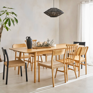 Table à manger rectangulaire extensible bois d'hévéa et placage chêne 6-8 places LINA