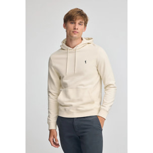 Felpa ecrù con cappuccio, regular fit con logo Rigby Go