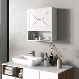 Armario de Baño de Pared, Mueble de Baño Colgar Rústico con Compartimento, Estante Ajustable, 2 Puertas, para Cocina, Lavadero, sobre el Inodoro, Blanco