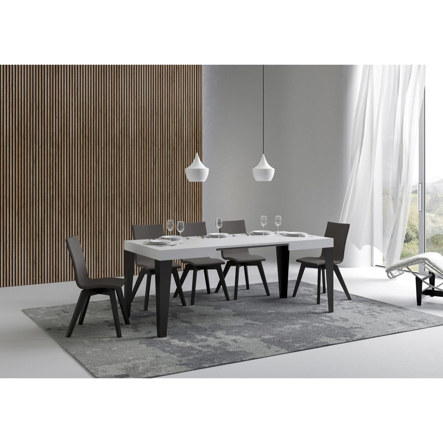 Table extensible 70x110/194 cm Flame Frêne Blanc cadre Anthracite