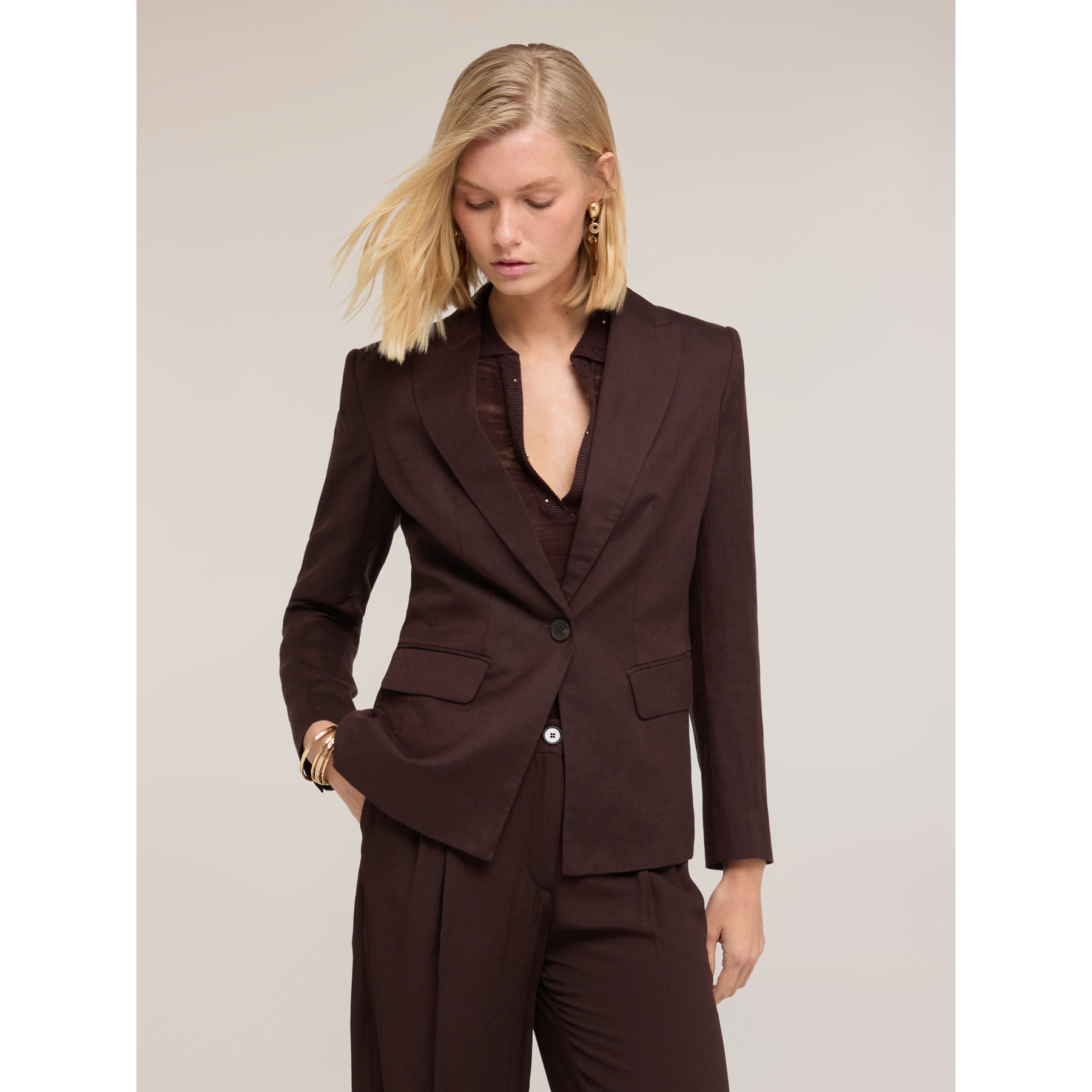 Motivi - Blazer in misto lino lyocell - Marrone